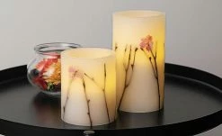 LED-Echtwachs-Kerzen 2er-Set, weiß mit Blumen -Innenleuchten Verkaufsladen 10681308 2 202112152232