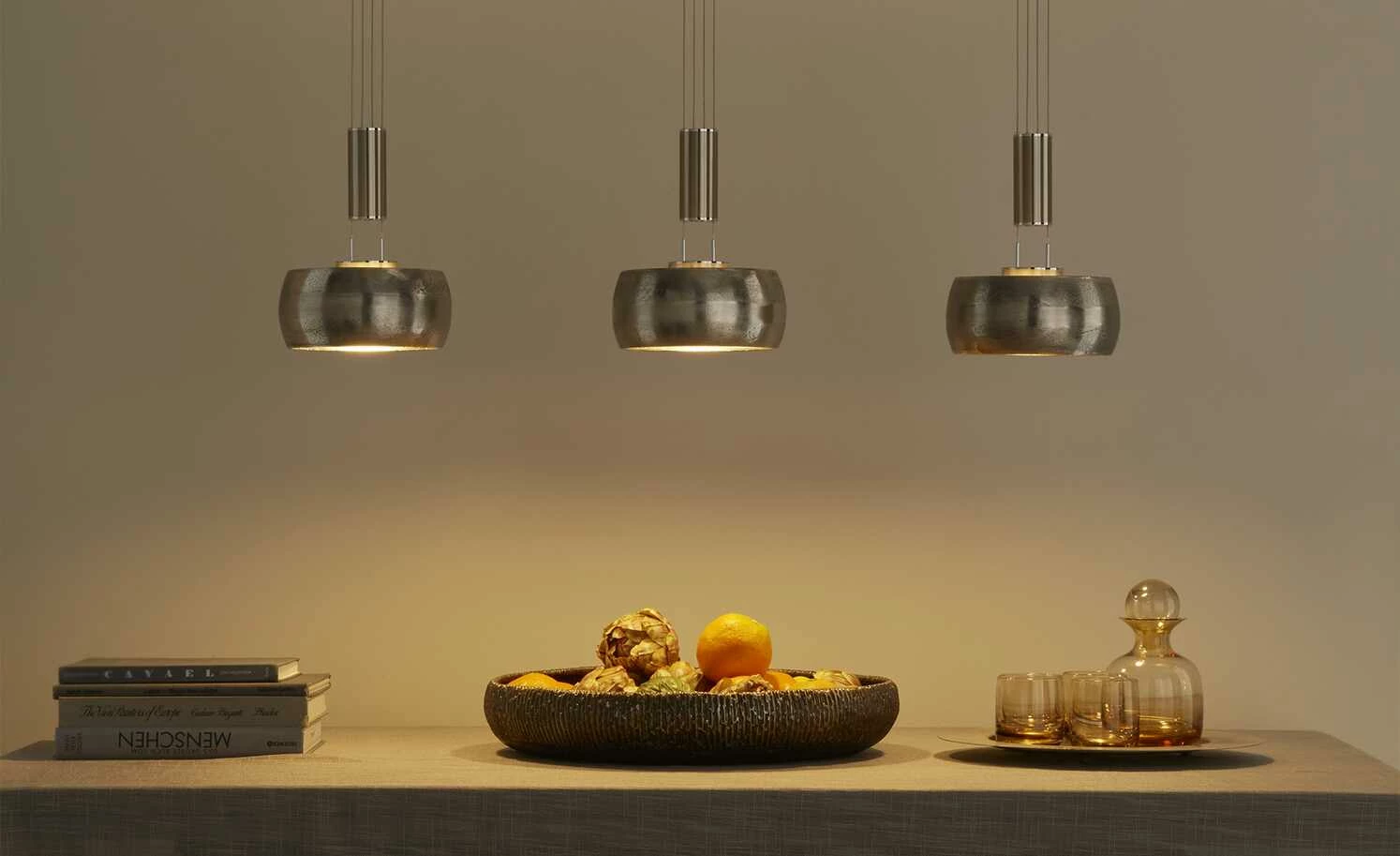 Fischer-Honsel LED-Pendelleuchte, 3-flammig, Schirme Nickel-matt antik 3 Fischer-Honsel LED-Pendelleuchte, 3-flammig, Schirme Nickel-matt antik