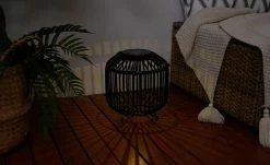 Solar-Tischleuchte schwarz mit Seil-Henkel