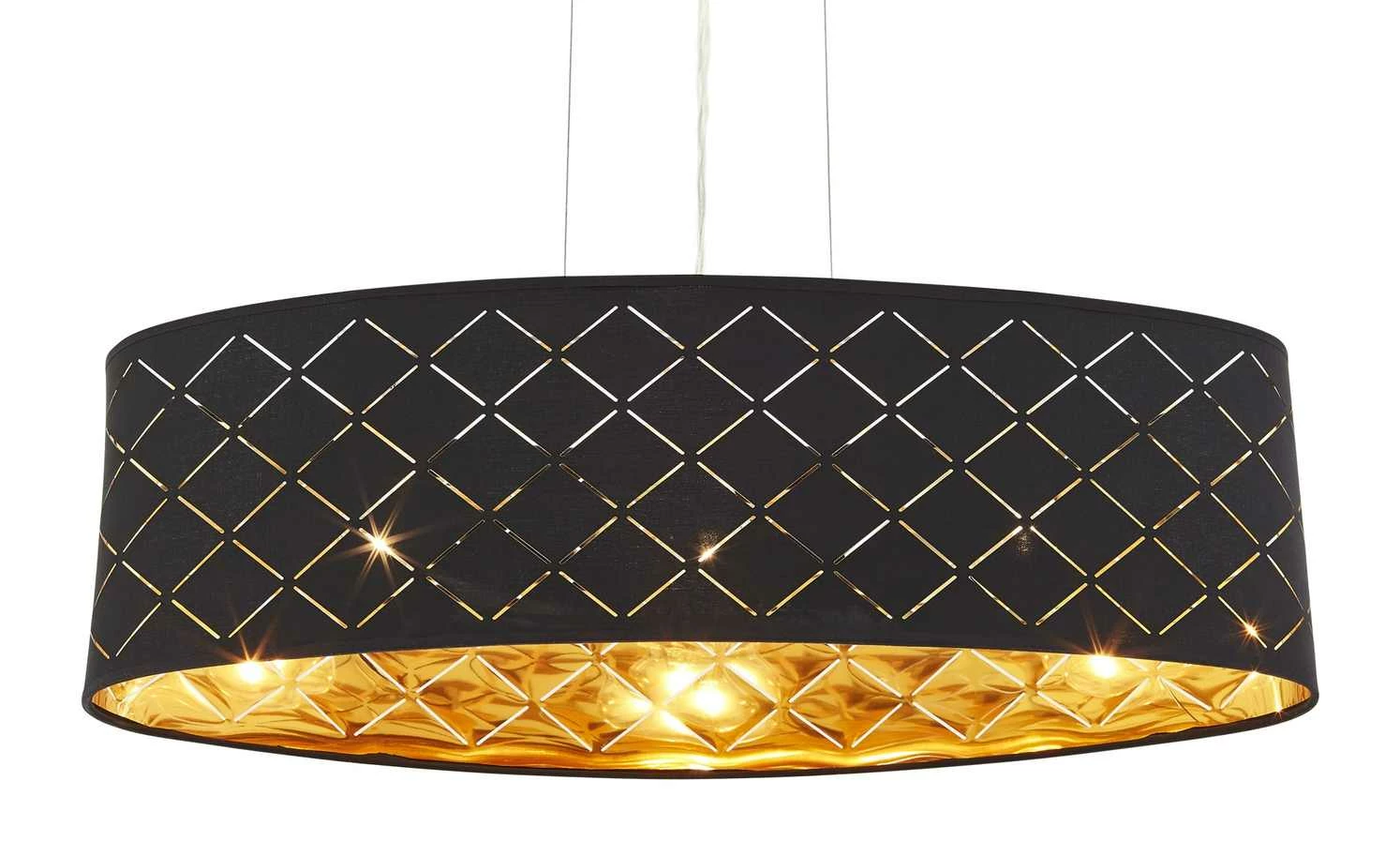 Stoffpendelleuchte, 3-flammig, Schirm schwarz/goldfarben 10 Stoffpendelleuchte, 3-flammig, Schirm schwarz/goldfarben – Bild 8