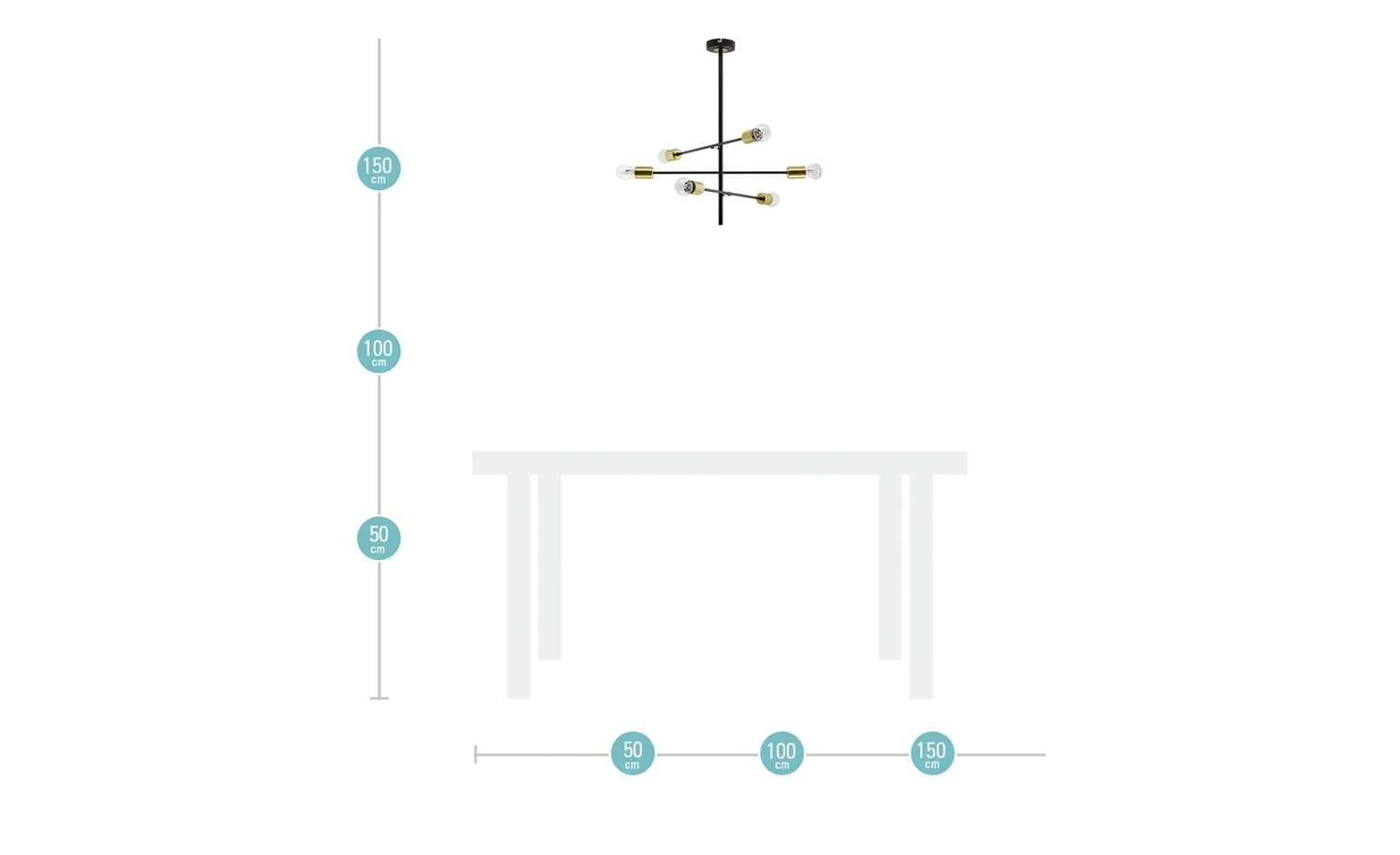 Wofi Pendelleuchte, 6-flammig, schwarz / goldfarben 13 Wofi Pendelleuchte, 6-flammig, schwarz / goldfarben – Bild 11