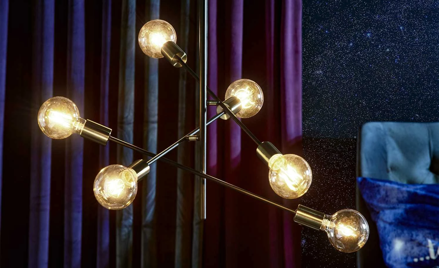 Wofi Pendelleuchte, 6-flammig, schwarz / goldfarben 6 Wofi Pendelleuchte, 6-flammig, schwarz / goldfarben – Bild 4