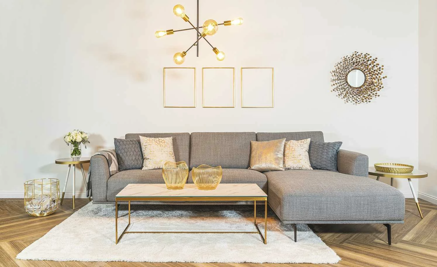 Wofi Pendelleuchte, 6-flammig, schwarz / goldfarben 5 Wofi Pendelleuchte, 6-flammig, schwarz / goldfarben – Bild 3