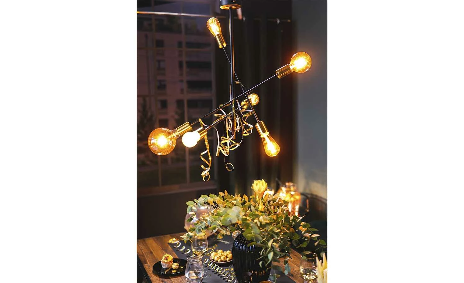 Wofi Pendelleuchte, 6-flammig, schwarz / goldfarben 4 Wofi Pendelleuchte, 6-flammig, schwarz / goldfarben – Bild 2