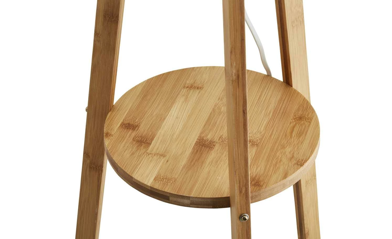 HOME STORY Holz-Stehleuchte, mit Stoffschirm und Ablage 6 HOME STORY Holz-Stehleuchte, mit Stoffschirm und Ablage – Bild 4