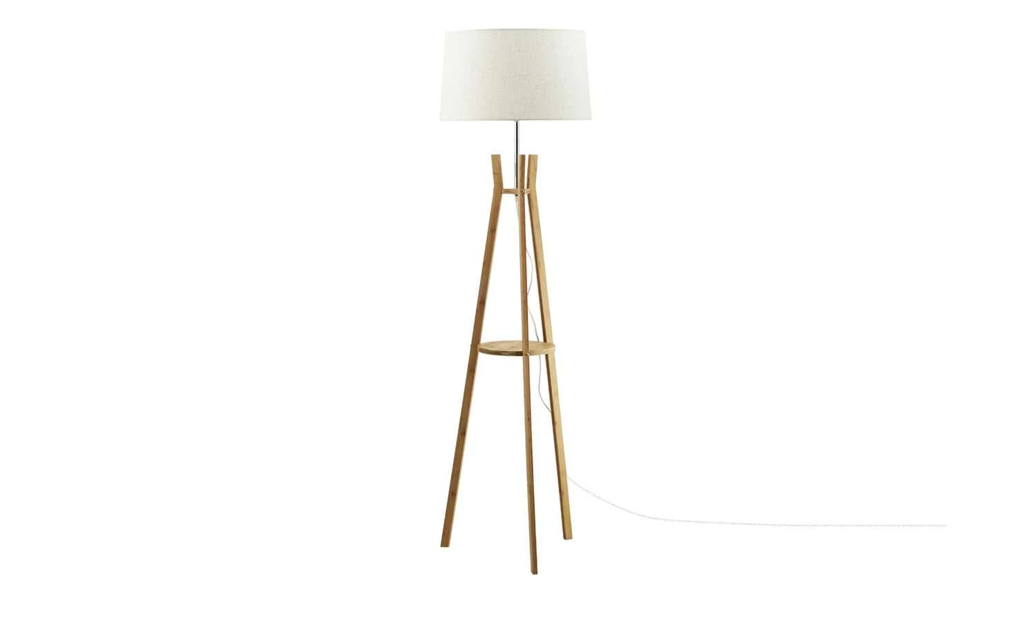 HOME STORY Holz-Stehleuchte, mit Stoffschirm und Ablage 5 HOME STORY Holz-Stehleuchte, mit Stoffschirm und Ablage – Bild 3