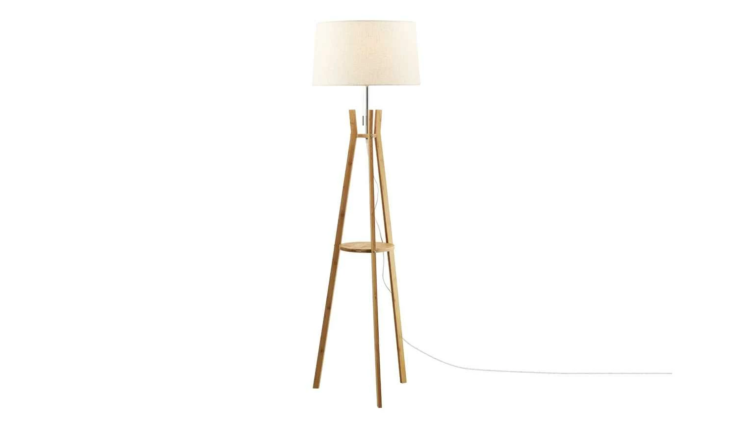 HOME STORY Holz-Stehleuchte, mit Stoffschirm und Ablage 9 HOME STORY Holz-Stehleuchte, mit Stoffschirm und Ablage – Bild 7