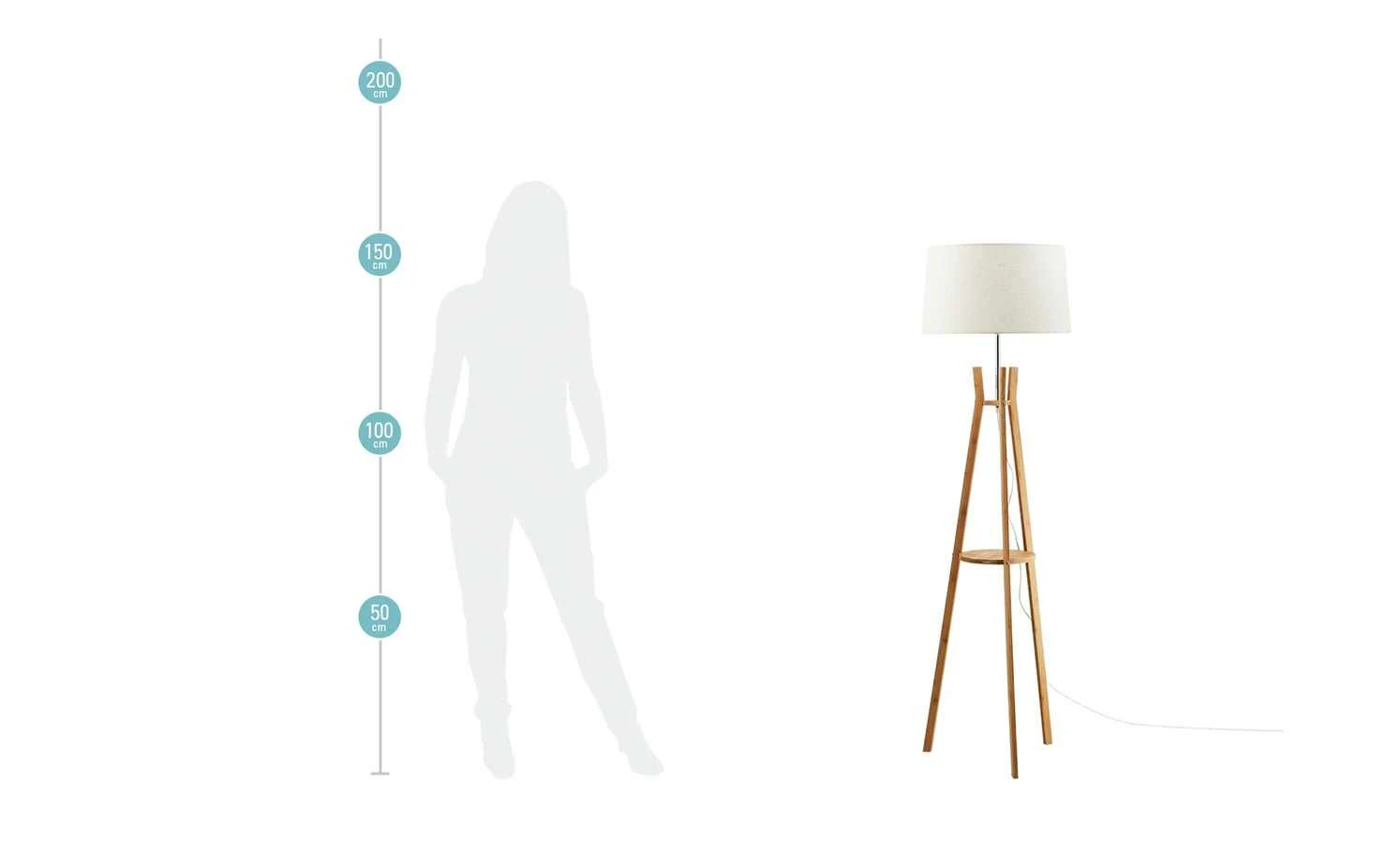 HOME STORY Holz-Stehleuchte, mit Stoffschirm und Ablage 10 HOME STORY Holz-Stehleuchte, mit Stoffschirm und Ablage – Bild 8