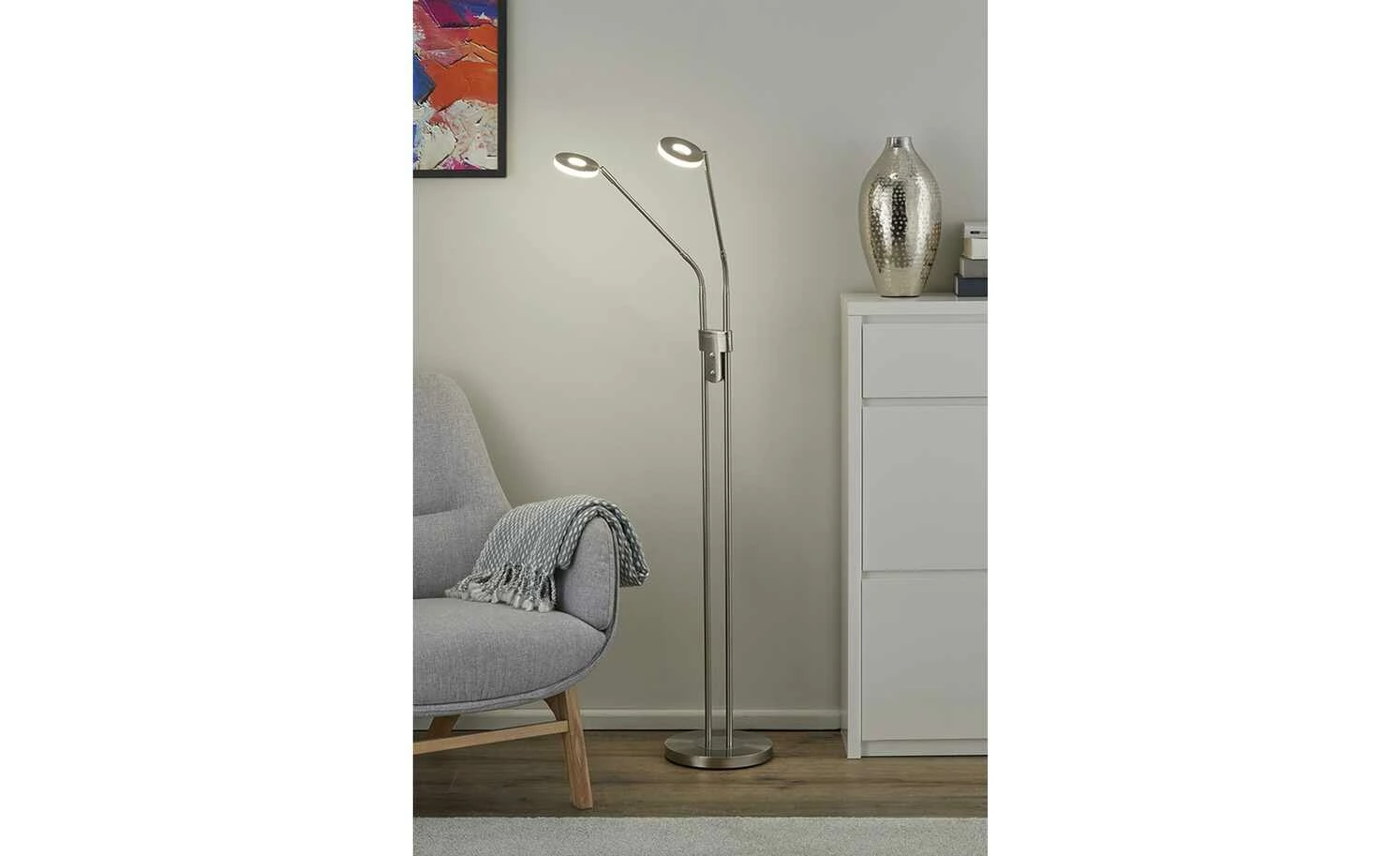 Fischer-Honsel LED-Leseleuchte,2-flammig, Nickel-matt mit Dimmer 3 Fischer-Honsel LED-Leseleuchte,2-flammig, Nickel-matt mit Dimmer