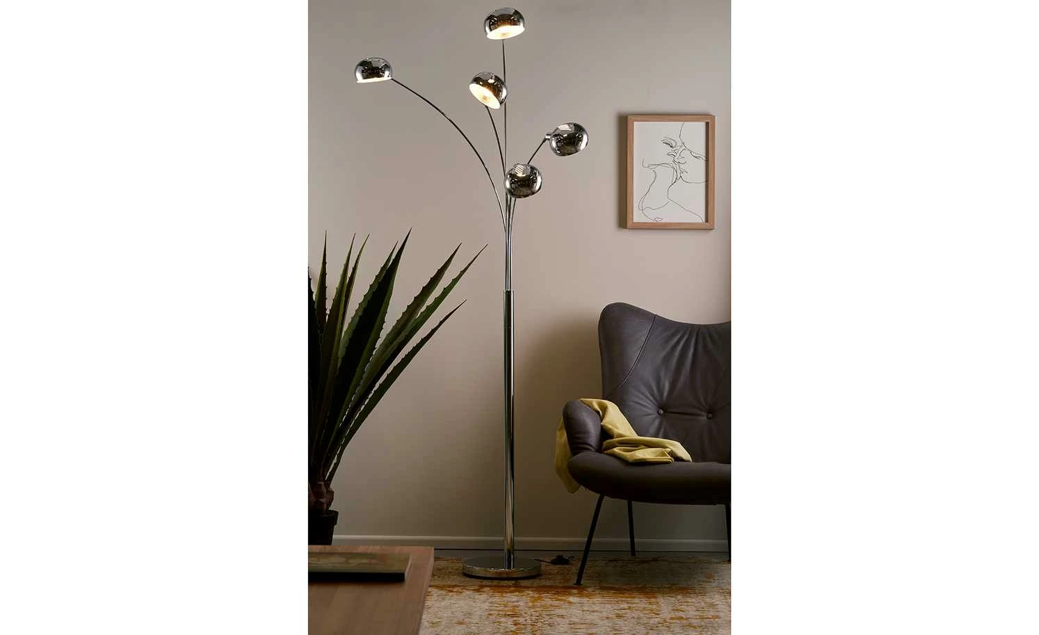 KHG Bogenleuchte, 5-flammig, chrom 4 KHG Bogenleuchte, 5-flammig, chrom – Bild 2