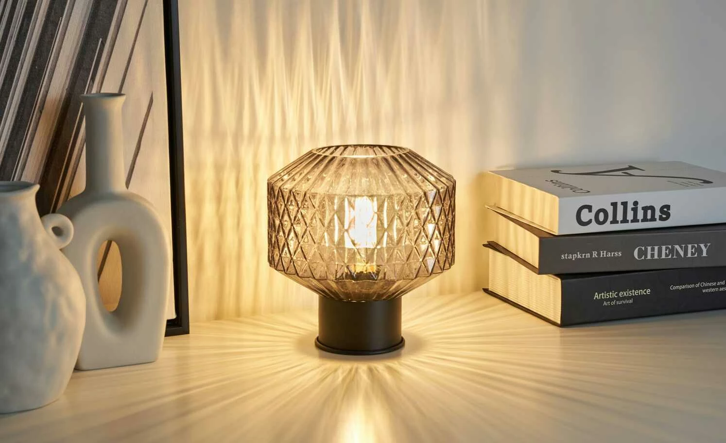 Tischleuchte, 1-flammig, Rauchglas 3 Tischleuchte, 1-flammig, Rauchglas