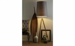 Stehleuchte, 1-flammig, Eiche, Stoffschirm grau