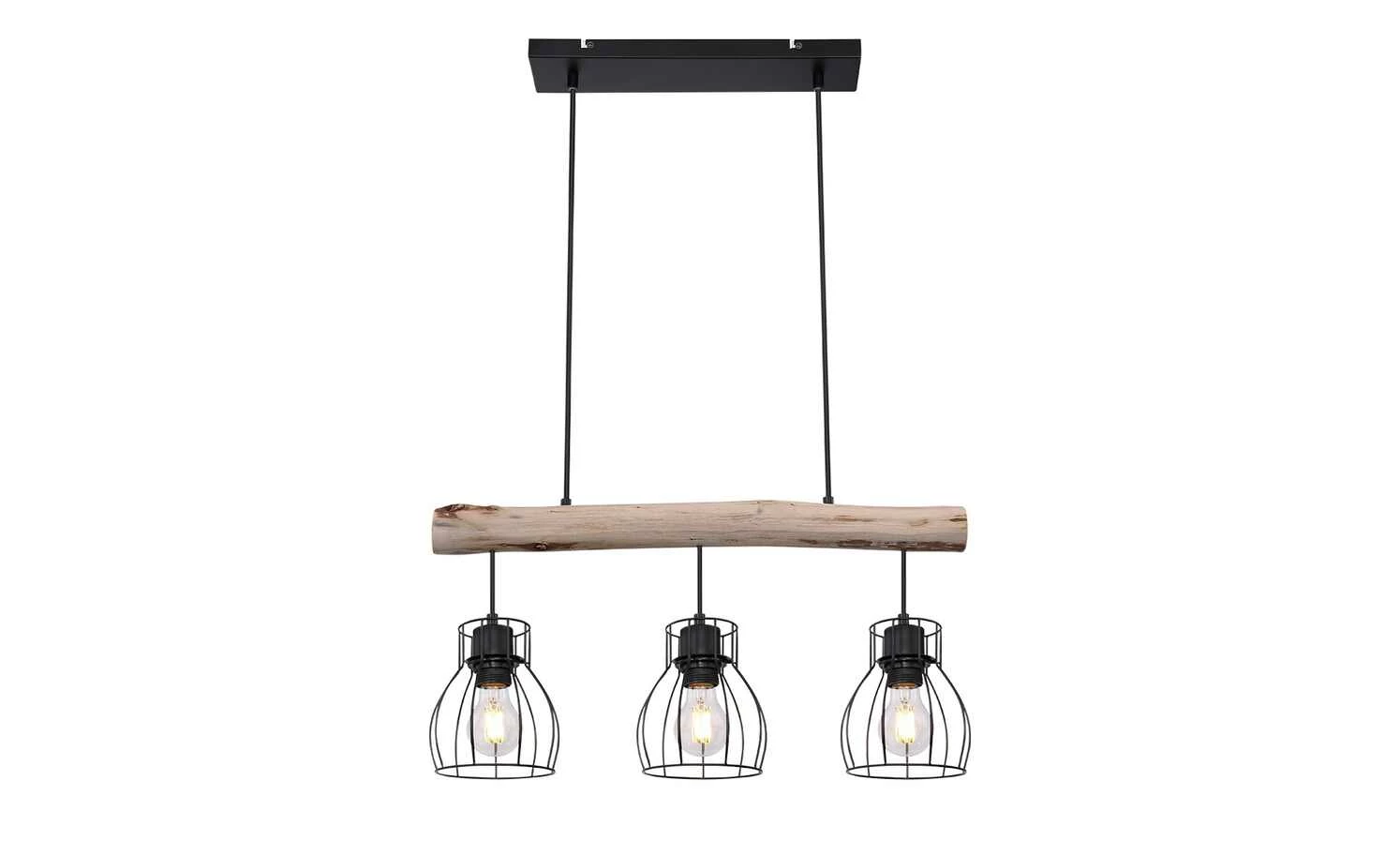 Pendelleuchte, 3-flammig, Holz/ Metall Körbe 4 Pendelleuchte, 3-flammig, Holz/ Metall Körbe – Bild 2