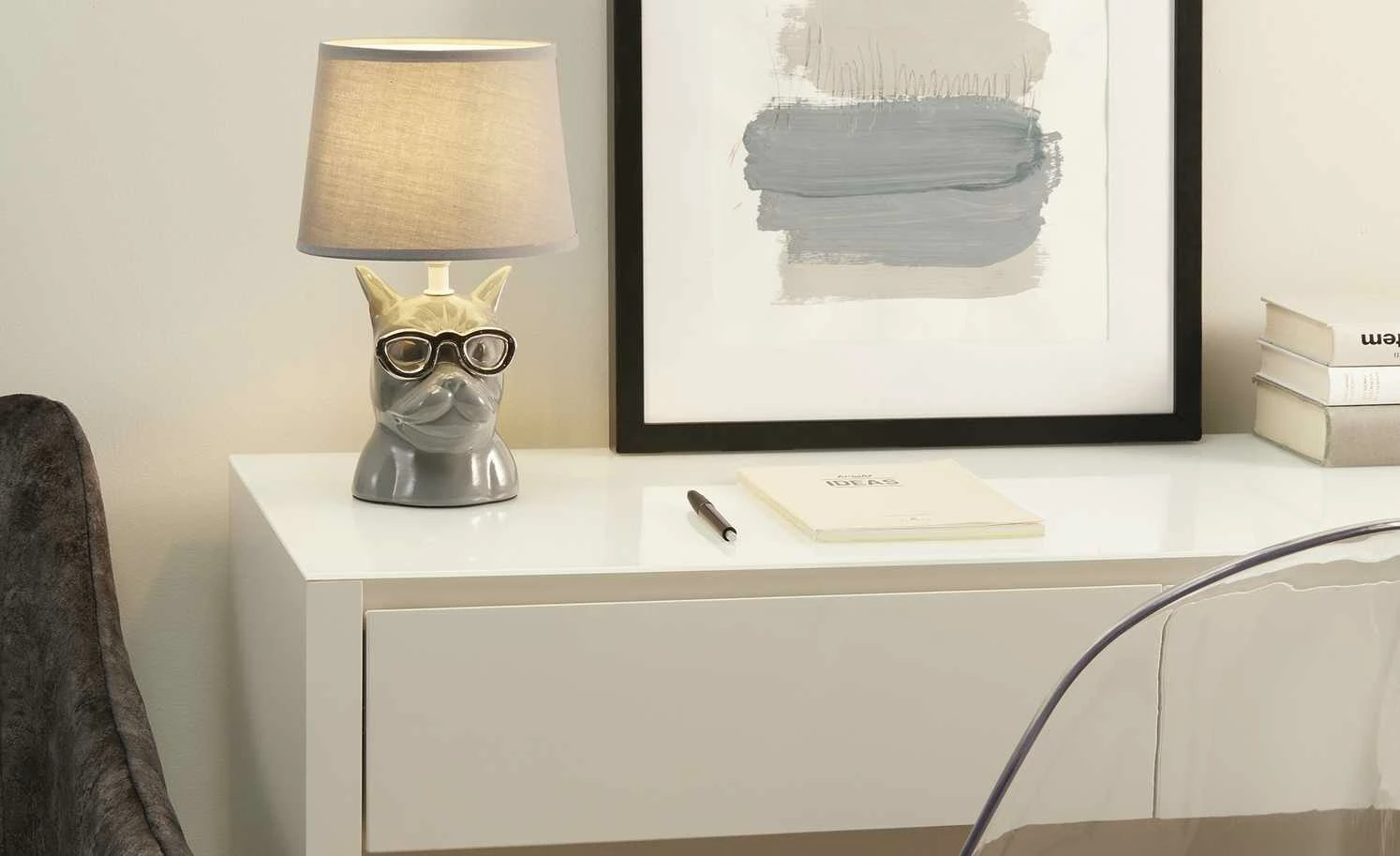 Trio Keramik-Tischleuchte, 1-flammig, Hund Grau 3 Trio Keramik-Tischleuchte, 1-flammig, Hund Grau