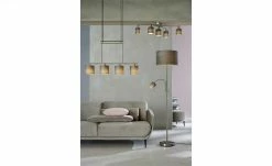 Trio Stehleuchte, 2-flammig, nickel matt, Stoffschirm grau