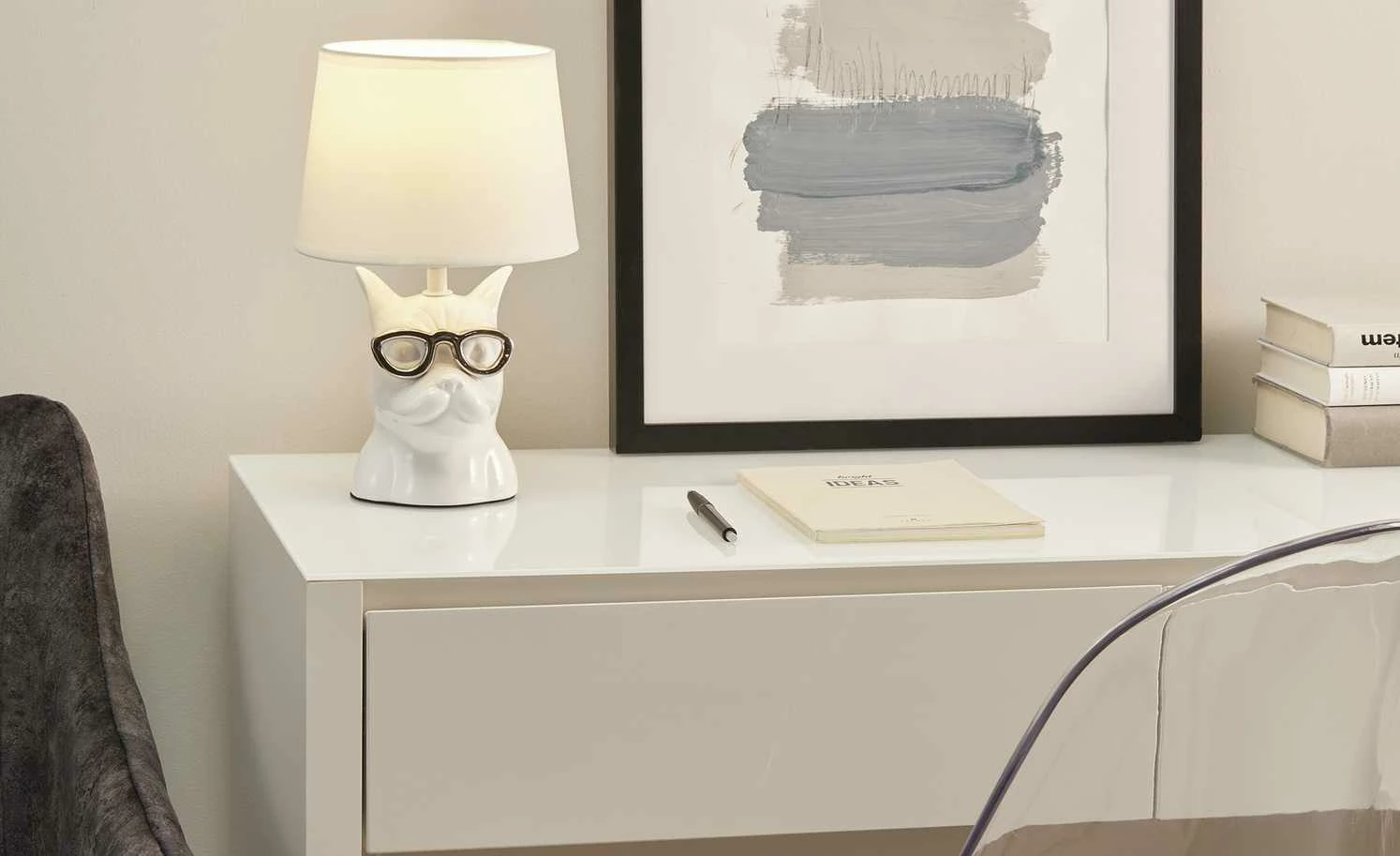 Trio Keramik-Tischleuchte, 1-flammig, Hund weiß 3 Trio Keramik-Tischleuchte, 1-flammig, Hund weiß