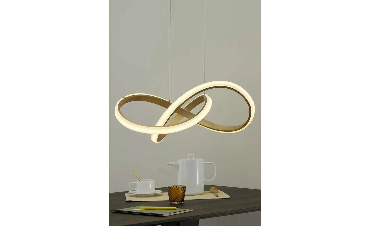 Wofi LED-Pendelleuchte, goldmatt, geschwungen 3 Wofi LED-Pendelleuchte, goldmatt, geschwungen