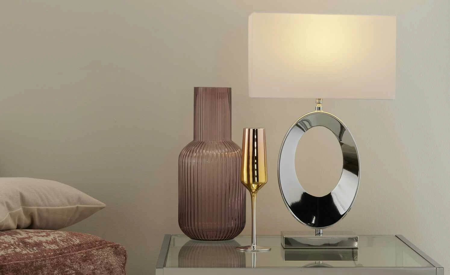 KHG Tischleuchte, 1-flammig, chrom, Stoffschirm eckig 3 KHG Tischleuchte, 1-flammig, chrom, Stoffschirm eckig