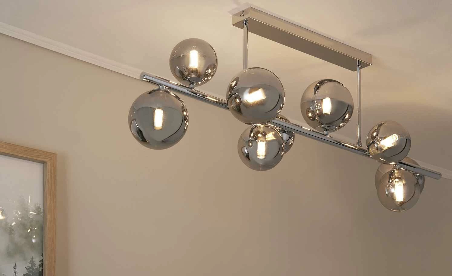 Meisterleuchten Deckenleuchte, 9-flammig, chrom, Rauchglas-Kugeln 5 Meisterleuchten Deckenleuchte, 9-flammig, chrom, Rauchglas-Kugeln – Bild 3