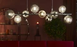 Meisterleuchten Deckenleuchte, 9-flammig, chrom, Rauchglas-Kugeln