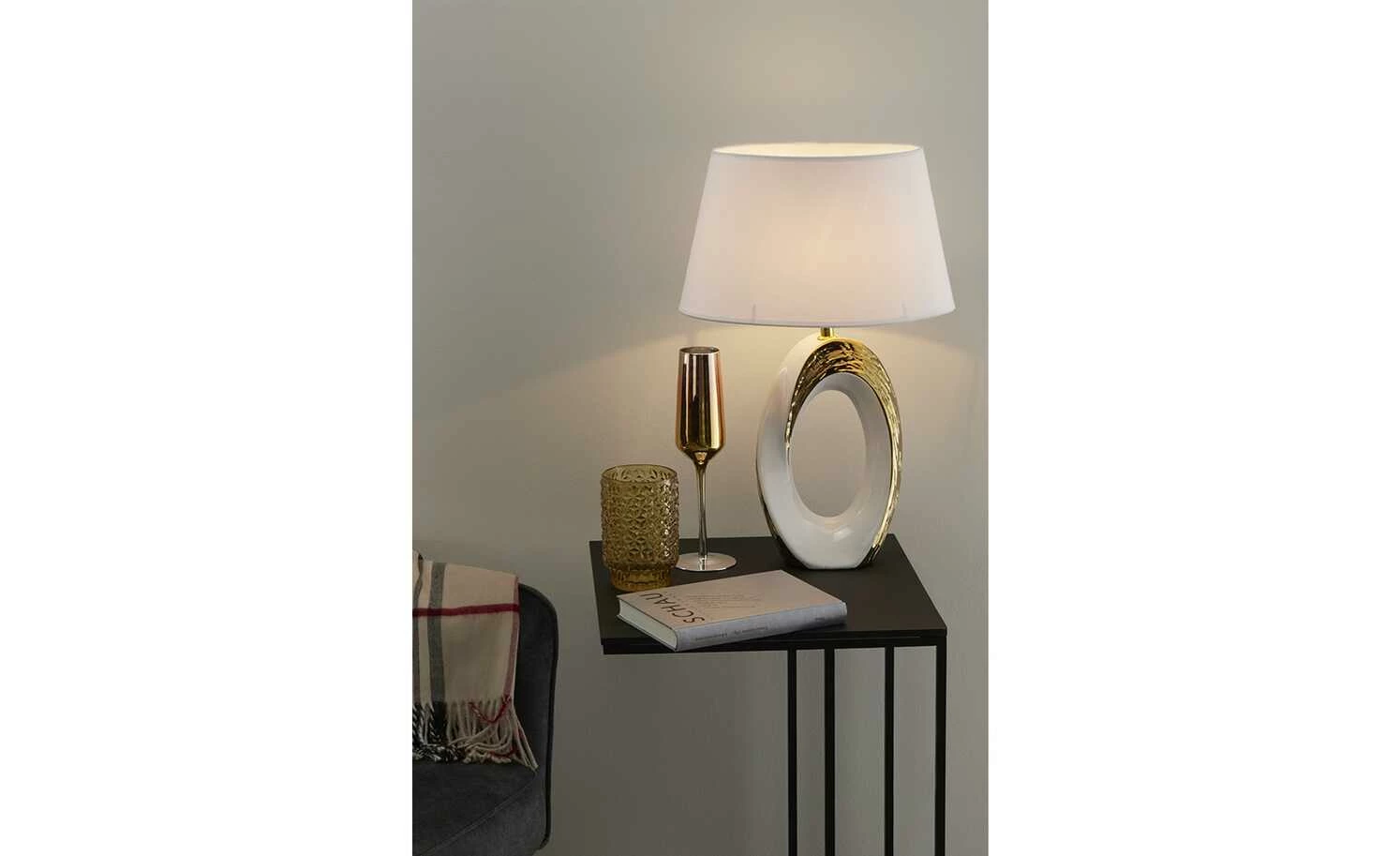 KHG Keramik-Tischleuchte, 1-flammig, goldfarben/weiß 3 KHG Keramik-Tischleuchte, 1-flammig, goldfarben/weiß