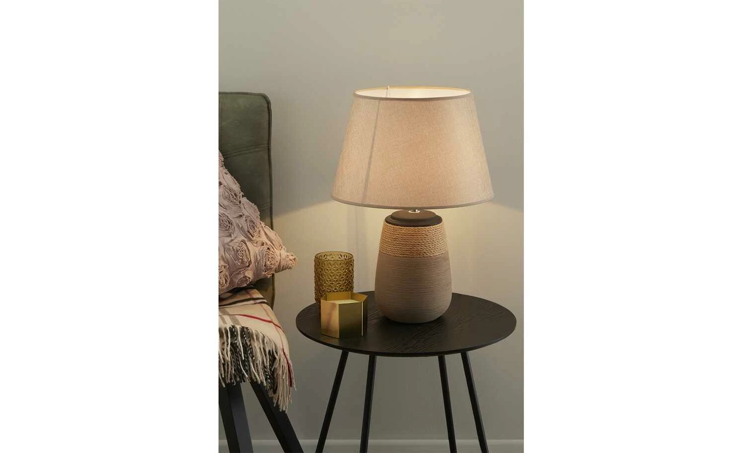 KHG Keramik-Tischleuchte, 1-flammig, Leinen-Schirm 6 KHG Keramik-Tischleuchte, 1-flammig, Leinen-Schirm – Bild 4