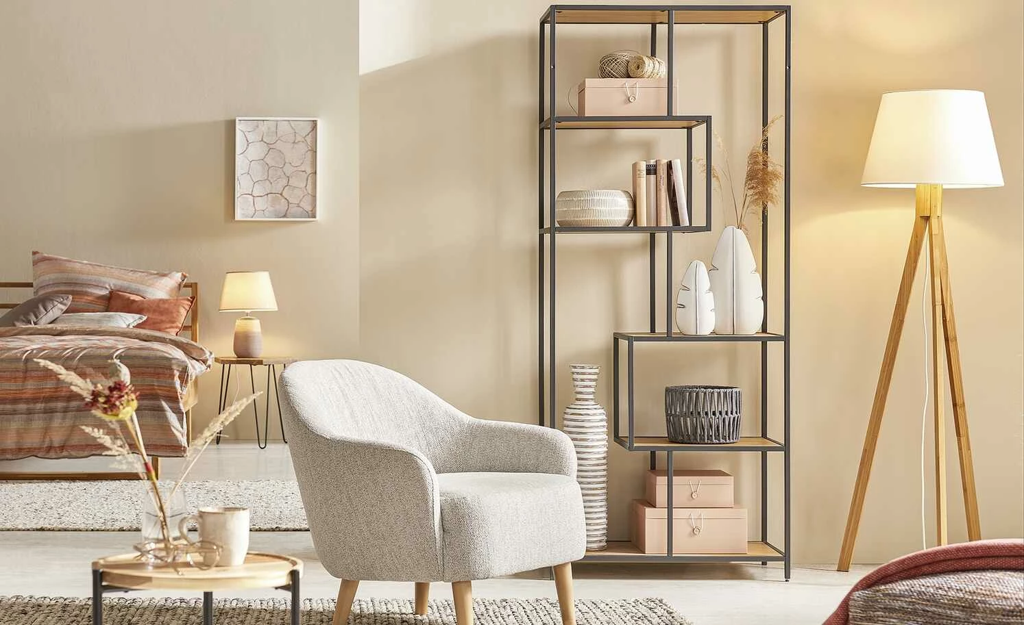 KHG Keramik-Tischleuchte, 1-flammig, Leinen-Schirm 4 KHG Keramik-Tischleuchte, 1-flammig, Leinen-Schirm – Bild 2