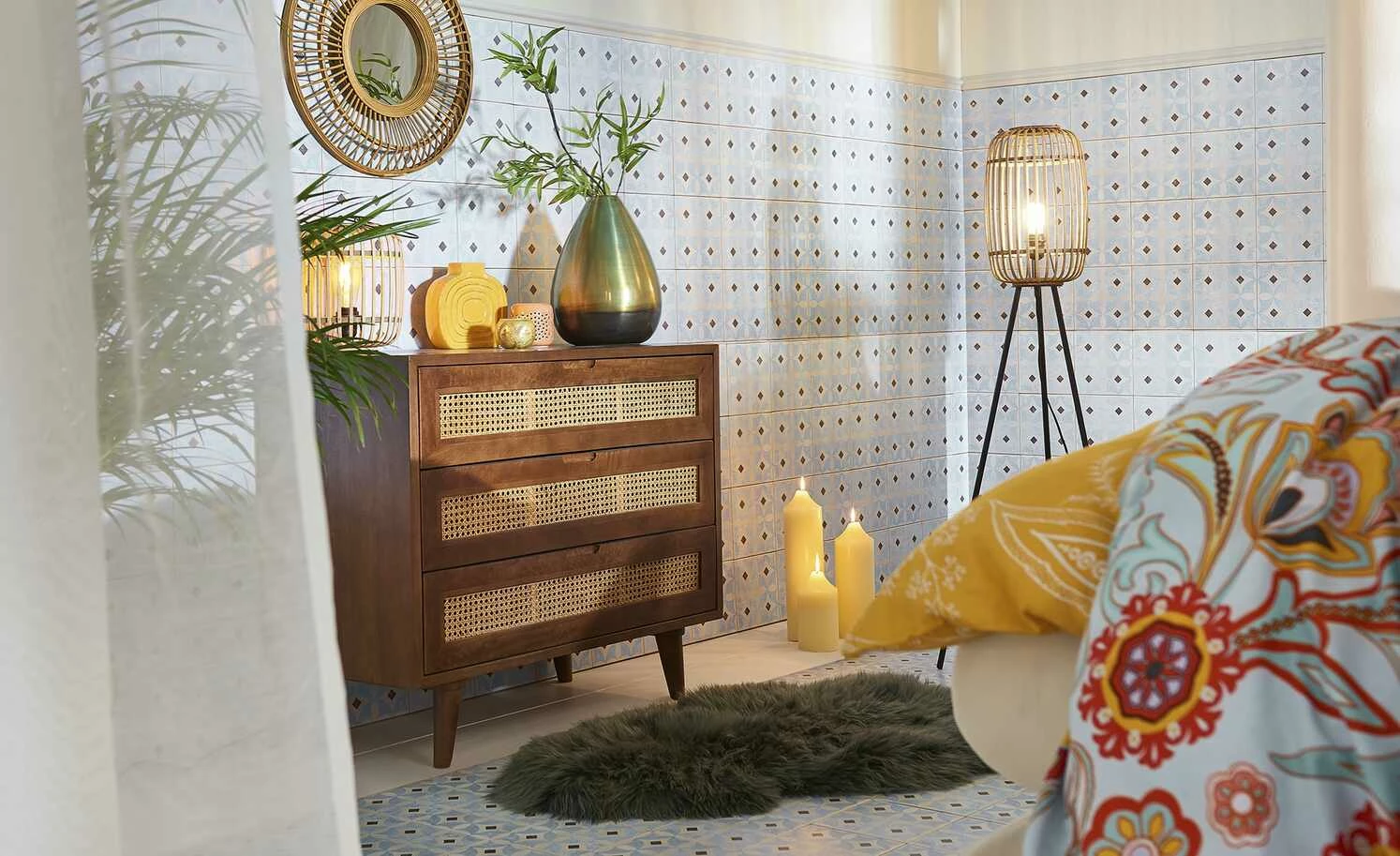 Stehleuchte, 1-flammig, Metallkorb goldfarben 5 Stehleuchte, 1-flammig, Metallkorb goldfarben – Bild 3