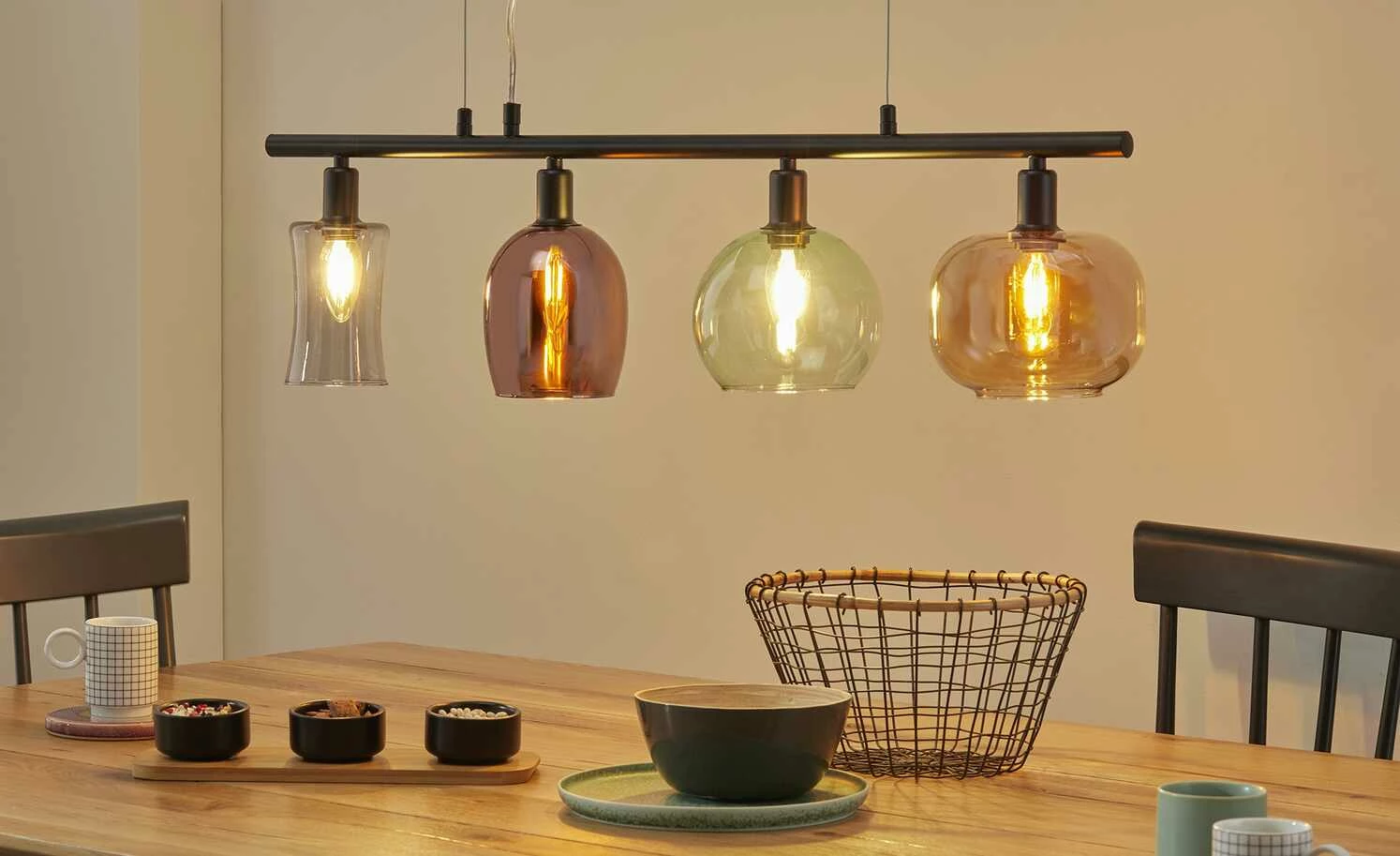 Pendelleuchte,4-flammig, bunte Gläser 3 Pendelleuchte,4-flammig, bunte Gläser