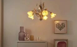 Kronleuchter, 5-flammig, weiß/ gold abgesetzt