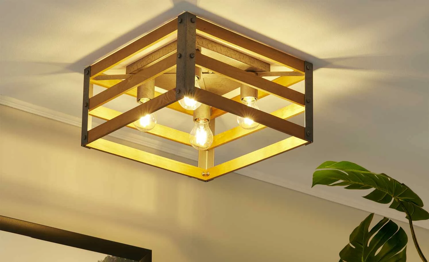 Trio Deckenleuchte, 4-flammig, Paletten-Optik 3 Trio Deckenleuchte, 4-flammig, Paletten-Optik