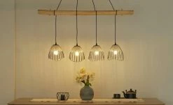 Paul Neuhaus Pendelleuchte, 4-flammig, Rattan