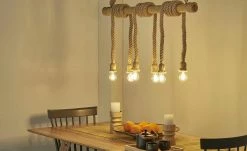 Trio Pendelleuchte, 6-flammig, Bambus mit Sisal Behang