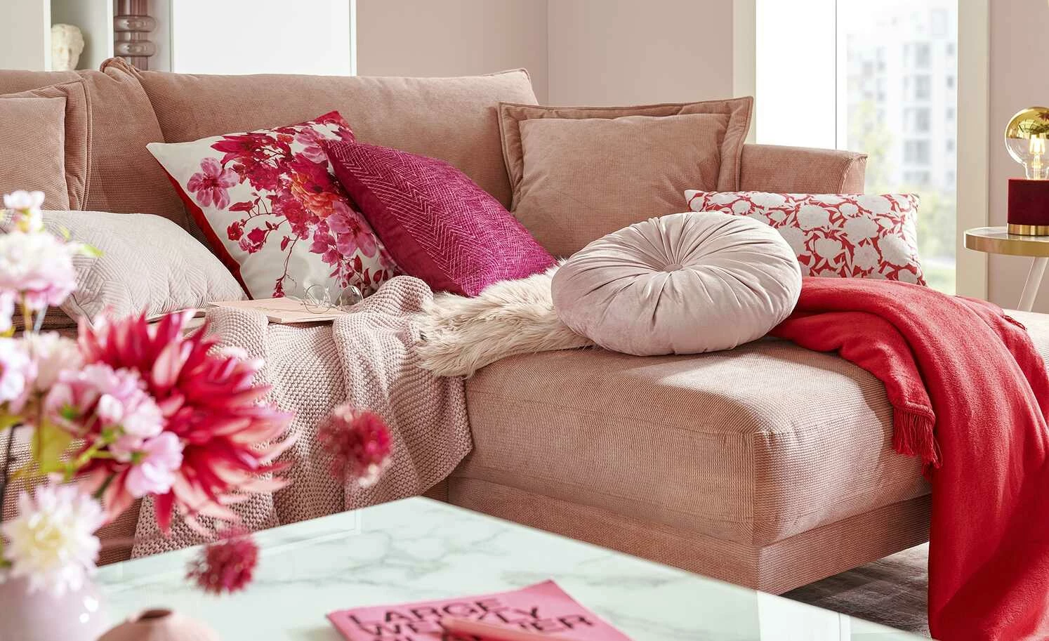 Trio Tischleuchte, 1-flammig, Samt rot 3 Trio Tischleuchte, 1-flammig, Samt rot