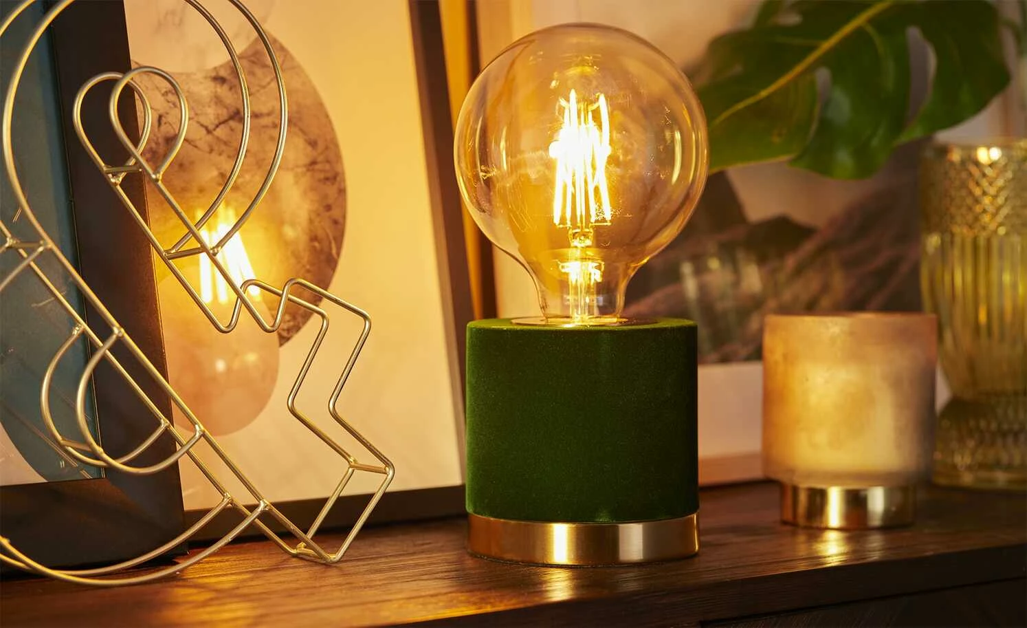 Trio Tischleuchte 1-flammig, Samt grün 3 Trio Tischleuchte 1-flammig, Samt grün