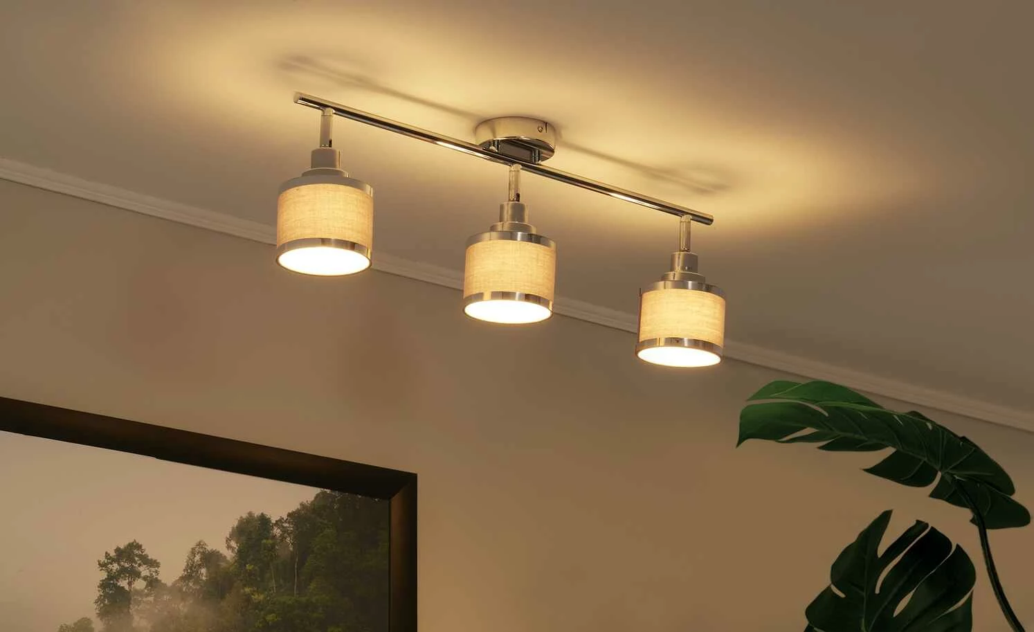 Wofi Strahler 3-flammig, chrom/ Stoffschirm grau 4 Wofi Strahler 3-flammig, chrom/ Stoffschirm grau – Bild 2