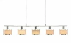 Wofi Pendelleuchte, 5-flammig, Stoffschirm grau/chrom