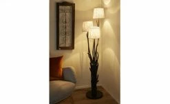 HOME STORY Treibholz-Stehleuchte, 3-flammig, schwarz mit Jute Schirm