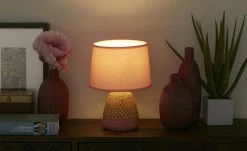 for friends Keramik-Tischleuchte, 1-flammig, Pink mit Seil | Rosa