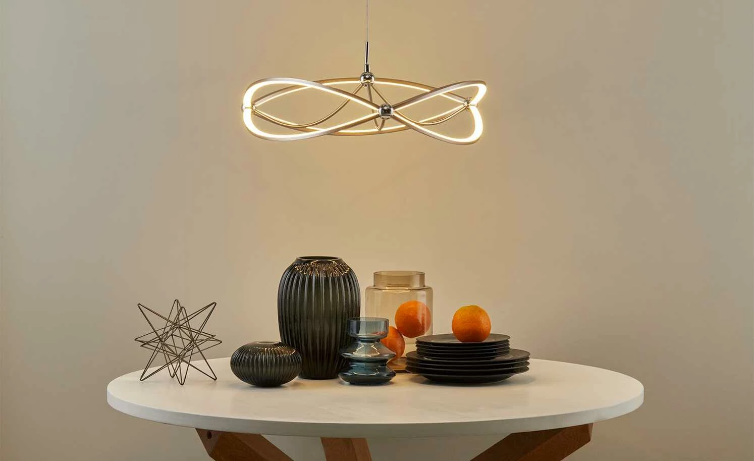 Trio LED-Pendelleuchte Nickel-matt geschwungen | silberfarben, Weiß 3 Trio LED-Pendelleuchte Nickel-matt geschwungen | silberfarben, Weiß