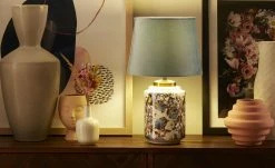 KHG Keramik-Tischleuchte, 1-flammig, blau ´Vögel´