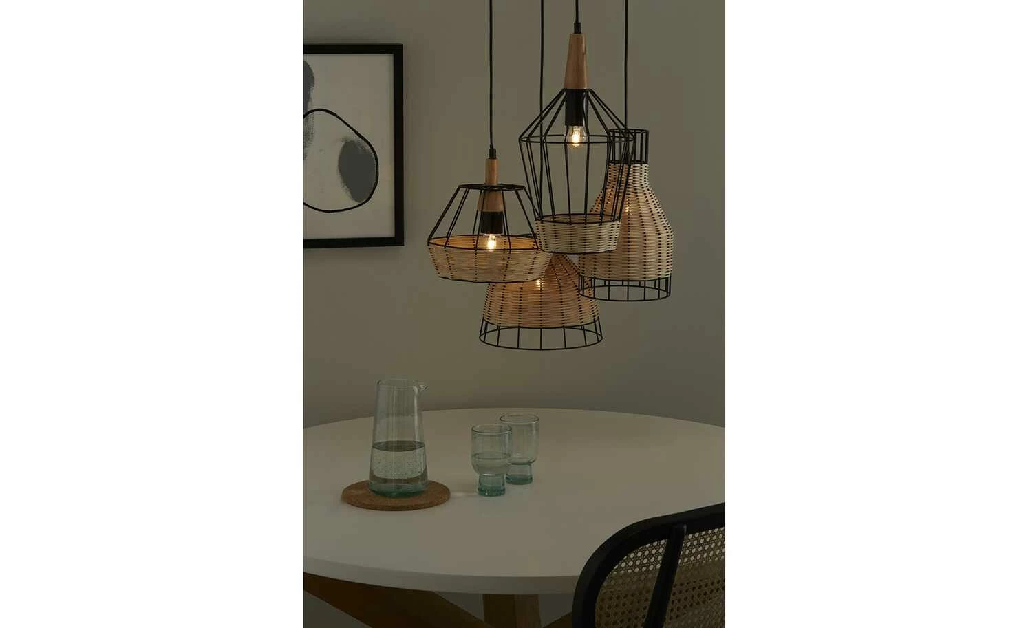 HOME STORY Rattan-Pendelleuchte, 4-flammig 4 HOME STORY Rattan-Pendelleuchte, 4-flammig – Bild 2