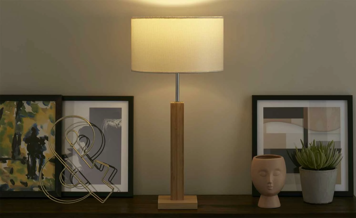 HOME STORY Tischleuchte, 1-flammig, Bambus/ Stoff natur 4 HOME STORY Tischleuchte, 1-flammig, Bambus/ Stoff natur – Bild 2