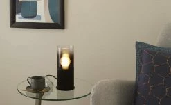 Trio Tischleuchte, 1-flammig, Rauchglas schwarz