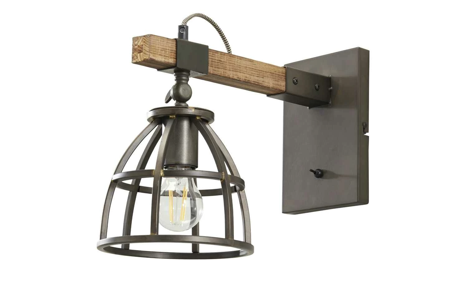 Wandleuchte, 1-flammig, schwarz/holz 4 Wandleuchte, 1-flammig, schwarz/holz – Bild 2