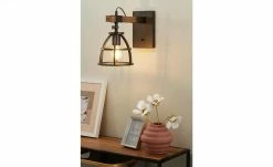 Wandleuchte, 1-flammig, schwarz/holz