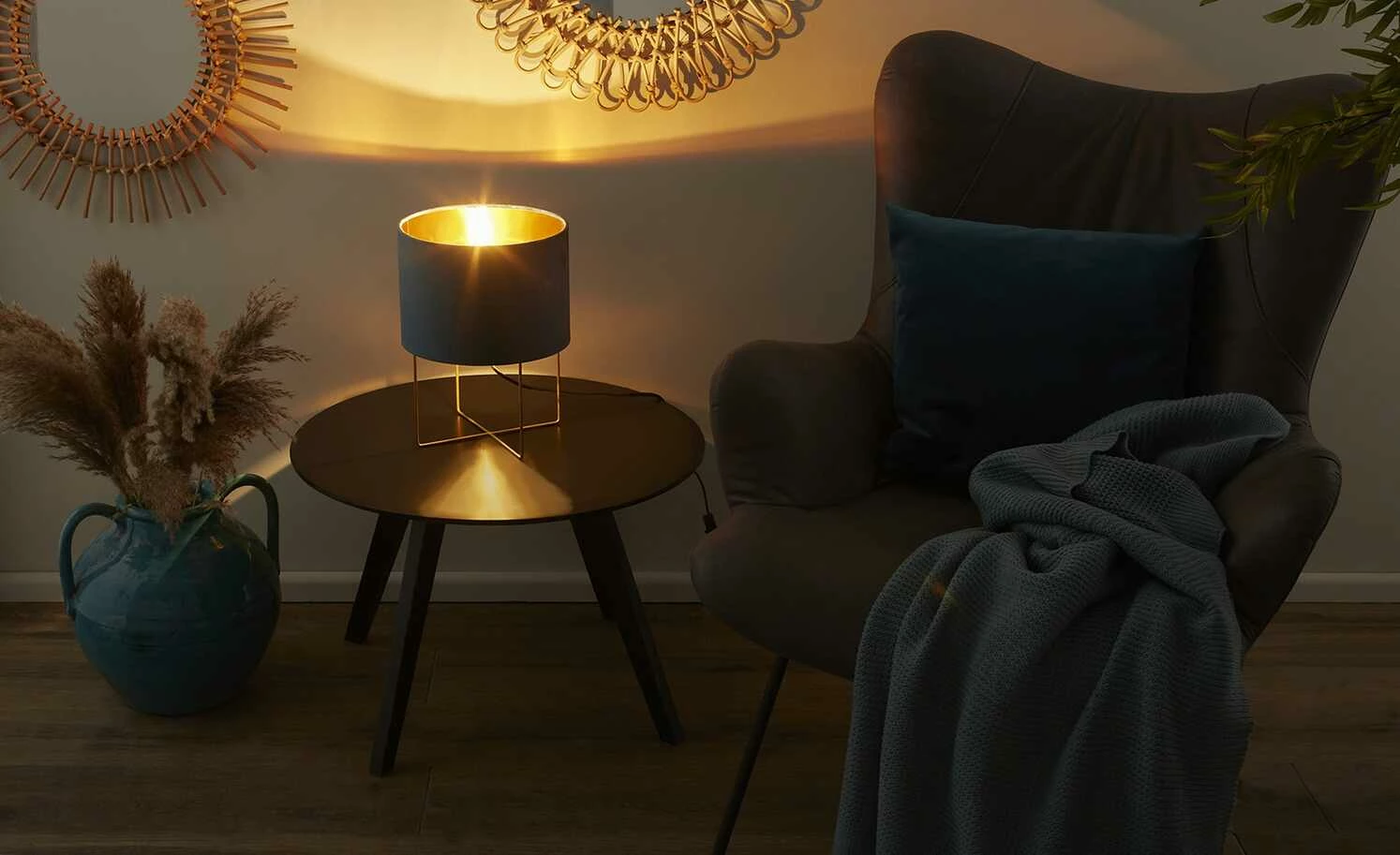 Fischer-Honsel Tischleuchte, 1-flammig, türkis Samt `klein´ | 32|cm Blau, Grün 3 Fischer-Honsel Tischleuchte, 1-flammig, türkis Samt `klein´ | 32|cm Blau, Grün