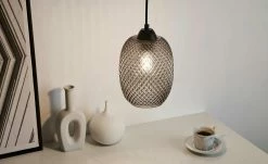 Pendelleuchte, 1-flammig, Rauchglas mit Struktur