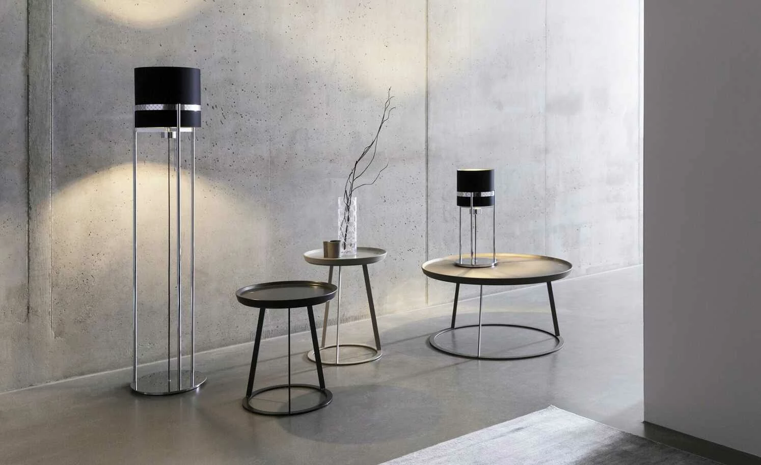 Tischleuchte 1-flammig Textil Round Lights Chrome 3 Tischleuchte 1-flammig Textil Round Lights Chrome