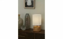 Trio Tischleuchte, 1-flammig, Holz/ Stoffschirm weiß